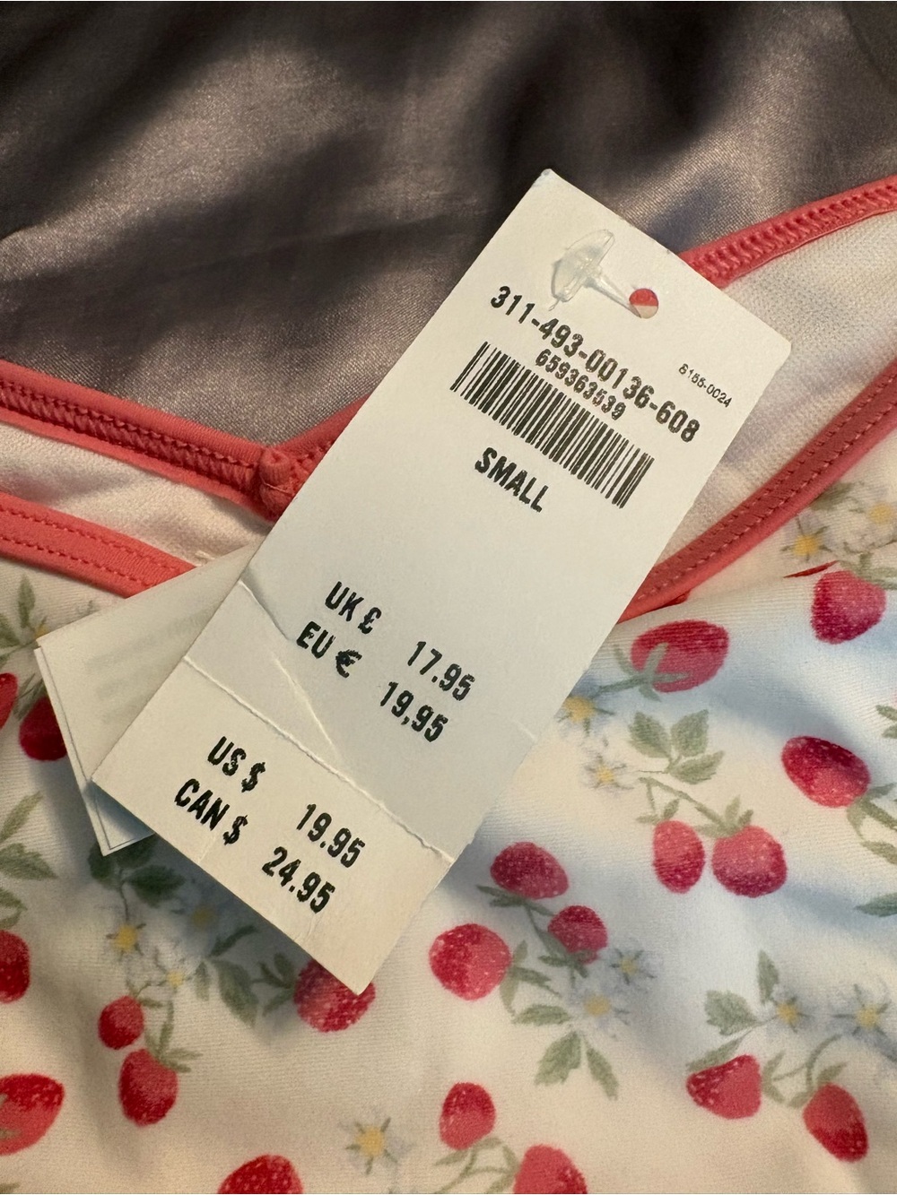 Hollister White Strawberry Print Bikini Bottoms with Pink Trim - Picture 2 of 8